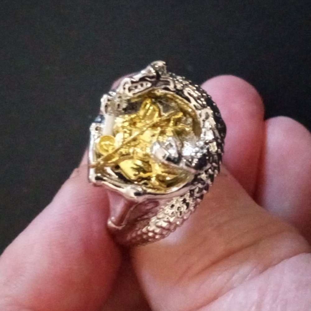 Men's Saint George Battling the Dragon Ring Sz 10.75